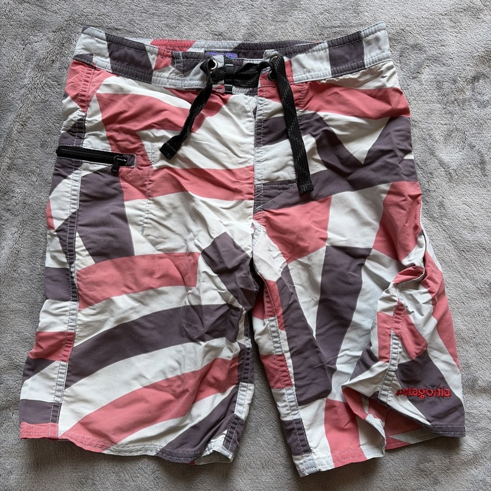 Boys‎ Patagonia Logo Unlined Green Swim Trunk Shorts Sz S (7-8)
